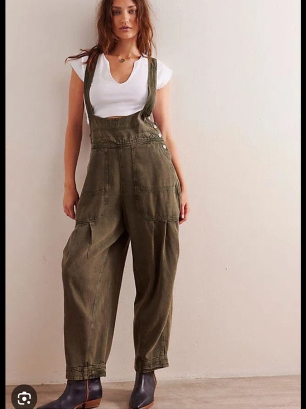 Free People Olive Green Utility Overalls